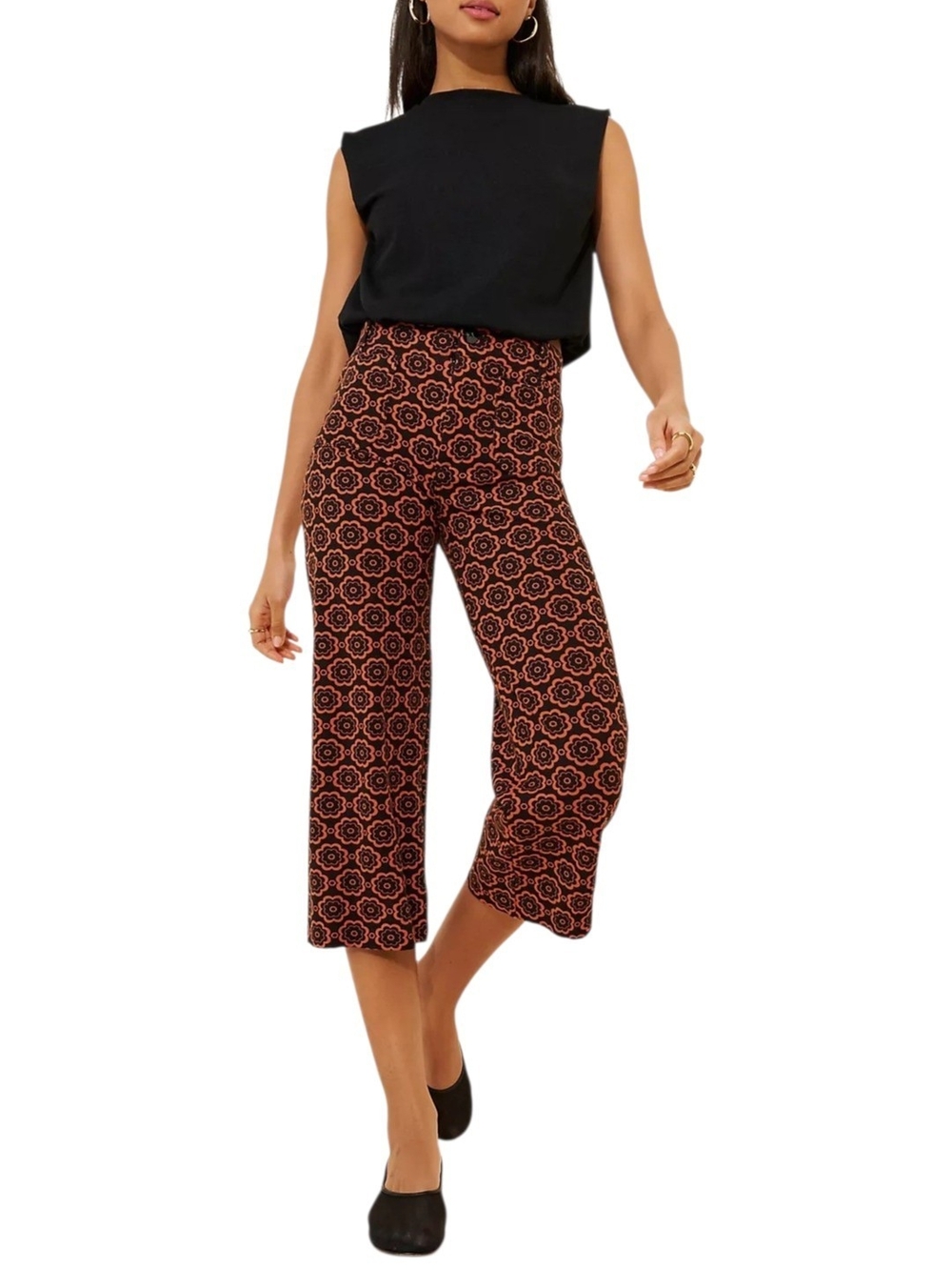 Anthropologie Maeve Colette Cropped Wide Leg Pants Floral Orange Black 25P
